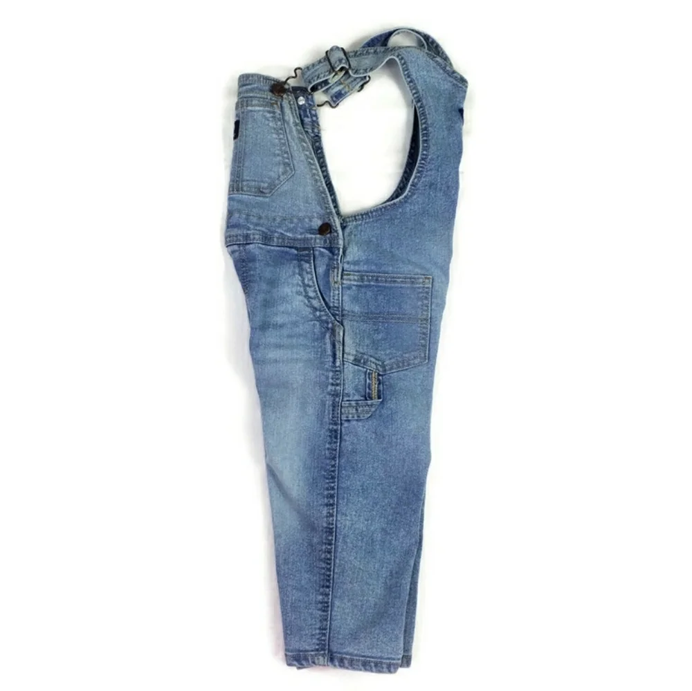 OshKosh B'Gosh Light-Medium Wash Adjustable Snap Crotch Bib Overalls Boys 24M